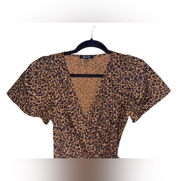 Madewell Flutter-Sleeve Wrap Mini Dress in Painted Leopard Size XS - Picture 6 of 10